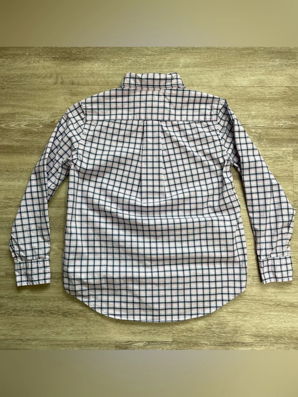 Ralph Lauren Boys 8 S Pink & Navy Blue Plaid Shirt Long Sleeve Button Down Pony